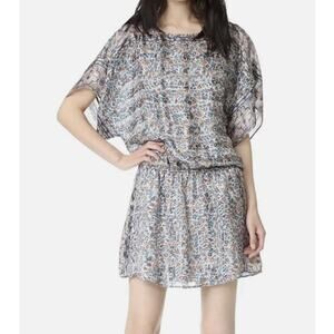 Joie Dusty Floral Blue Mandarin Print Silk Dress XS $428 Anthropologie Revolve
